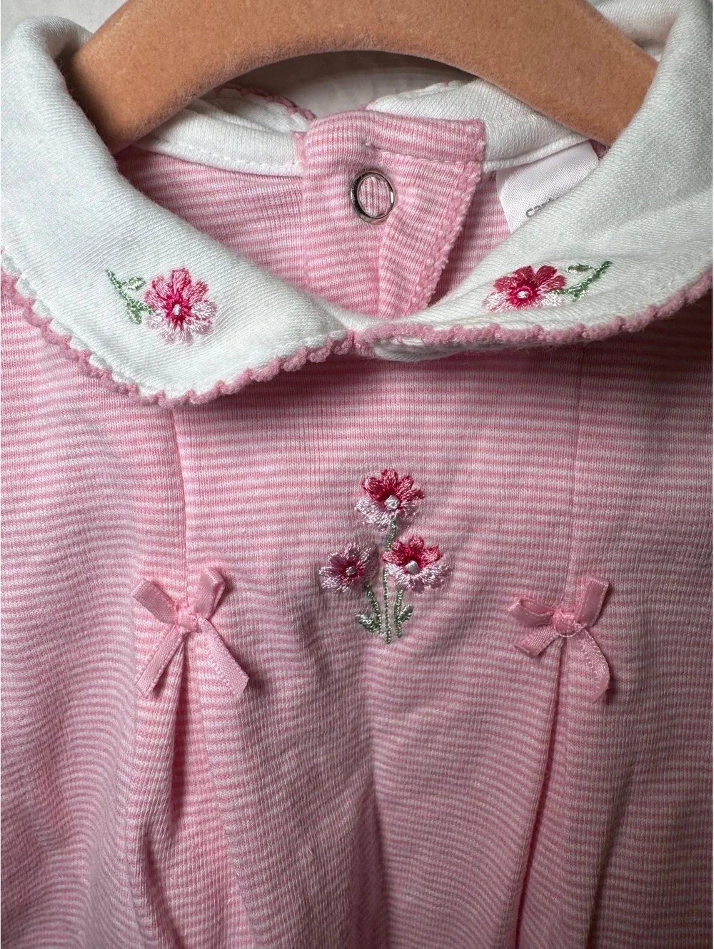 Vintage Carter's Baby Girl Pink Dress Floral Embroidery and White Peter Pan